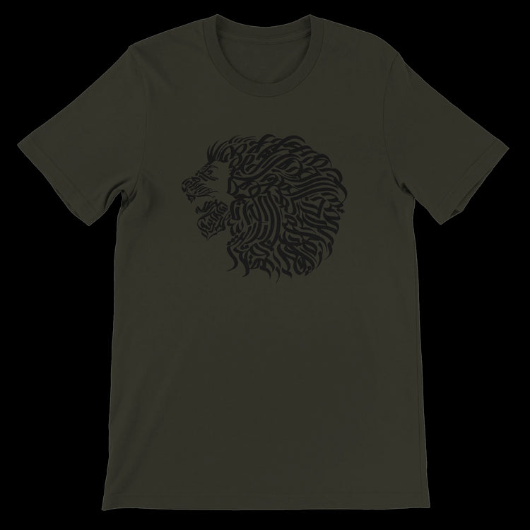 Dark olive Arabic calligraphy shirt combining premium softness and striking artistic print. Designed for high-quality DTG output this unisex streetwear piece elevates modern identity clothing.