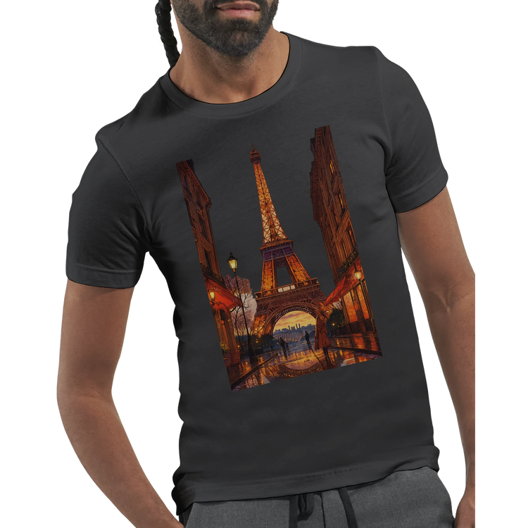 Paris Eiffel Tower graphic t-shirt in animated artistic style modern urban fashion top made from premium breathable cotton unisex fit ideal for city lovers street style outfits and high quality print on demand clothing