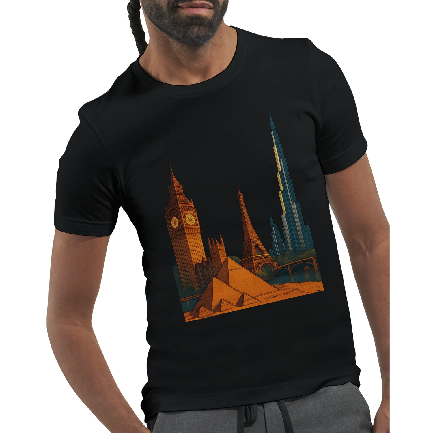 City Landmarks Animated T Shirt makes the perfect gift for travel lovers architecture enthusiasts and world explorers. Features vibrant animated designs of famous landmarks printed on a premium eco friendly cotton tee for casual wear streetwear outfits and vacation style.