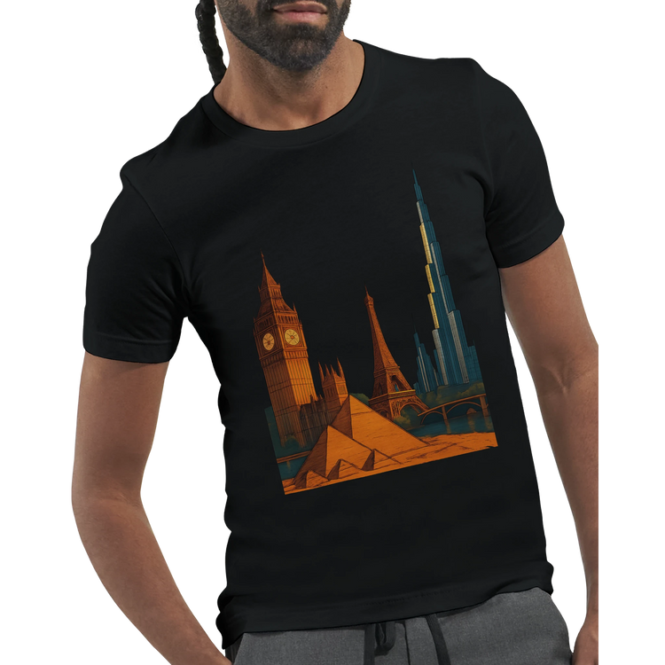 City Landmarks Animated T Shirt makes the perfect gift for travel lovers architecture enthusiasts and world explorers. Features vibrant animated designs of famous landmarks printed on a premium eco friendly cotton tee for casual wear streetwear outfits and vacation style.