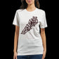 White t-shirt featuring a Lebanon map in brown Arabic calligraphy design.