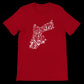 Red graphic t-shirt with Jordan map in elegant Arabic calligraphy style. Made from soft combed cotton this unisex tee stands out in contemporary Islamic fashion cultural expression wear and premium casual wardrobe essentials.