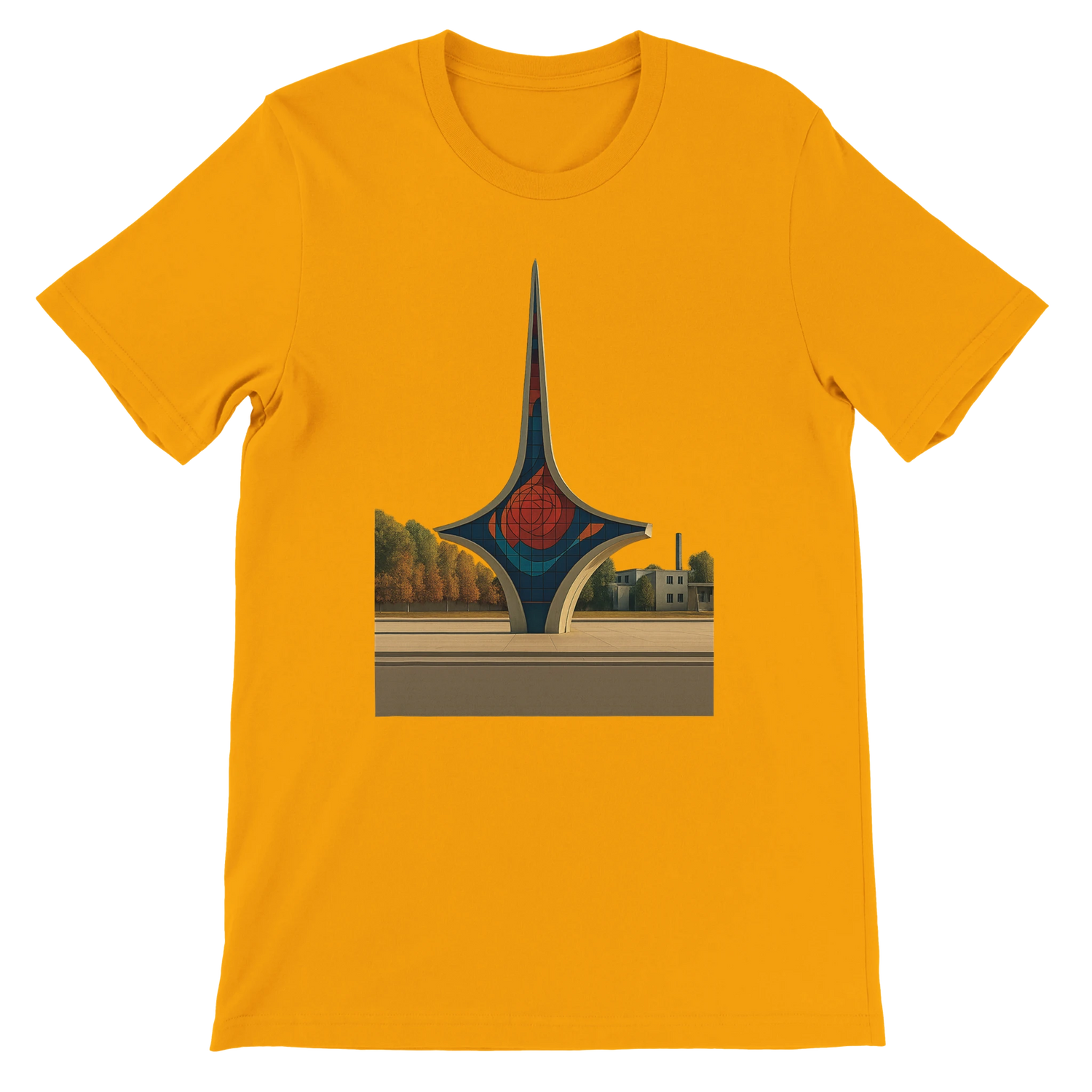 Gold Umawyeen Damascus Sword Animated Style T Shirt featuring detailed sword art from Damascus Syria in a bold animated style travel inspired premium cotton tee for streetwear and culture lovers
