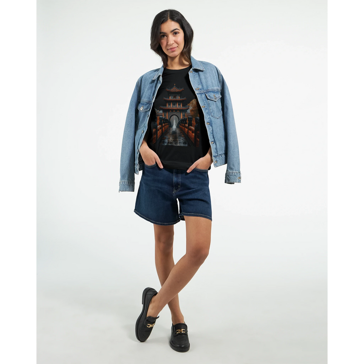 Premium Ancient Chinese Mega Bridge graphic t-shirt with vivid DTG print on combed cotton luxury unisex top ideal for casual fashion cultural heritage apparel and stylish street outfits