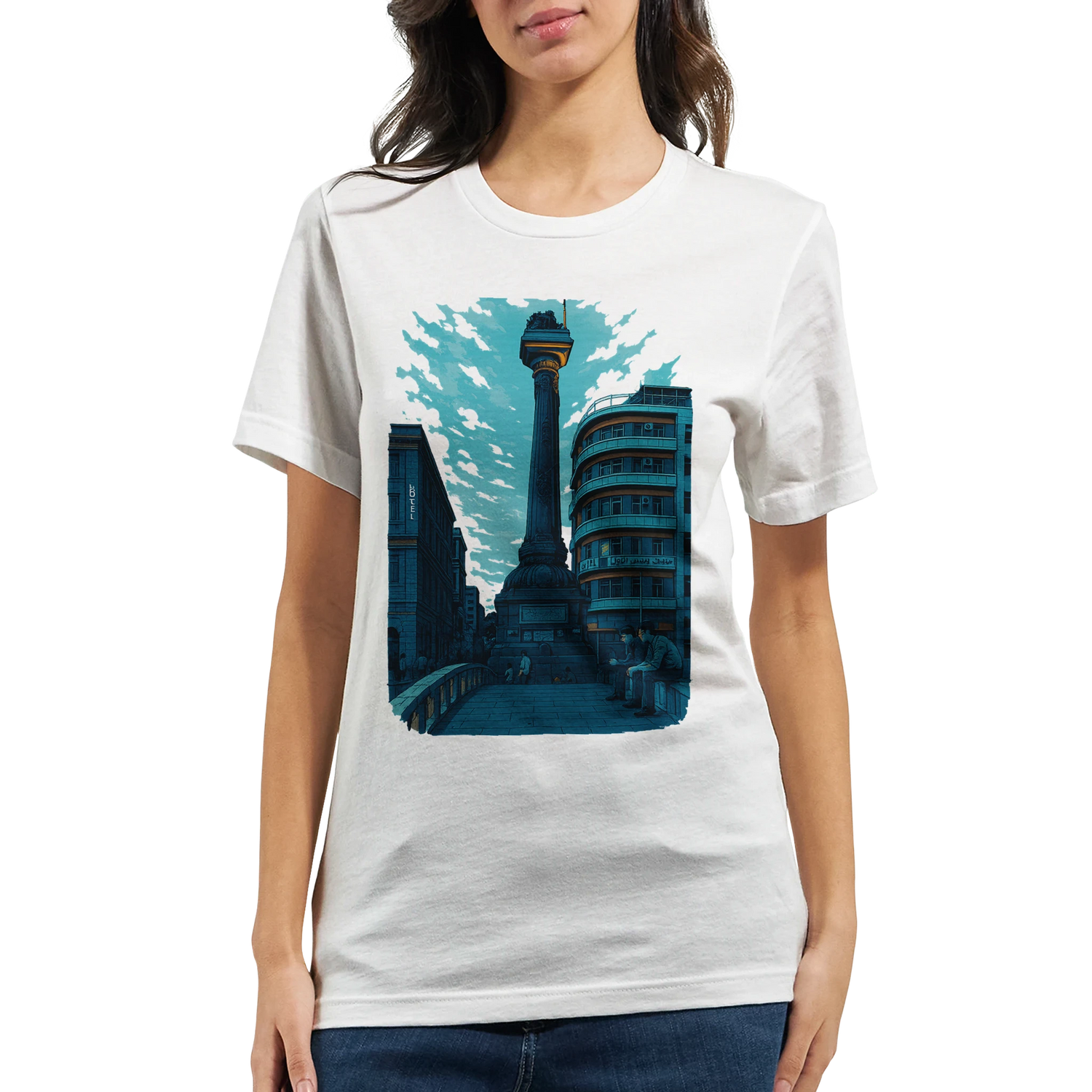 Cultural heritage inspired T shirt featuring animated Al Marjeh Square Damascus Syria design luxury soft cotton streetwear for history lovers art fans and global fashion seekers