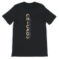 Black Chicago City Graphic T Shirt featuring animated skyline design stylish unisex streetwear tee for Chicago culture lovers travelers and urban fashion fans