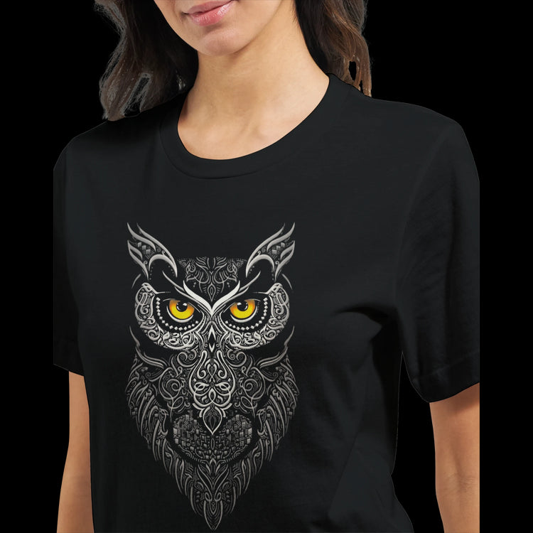Flat lay of black modern calligraphy t-shirt with powerful Guardian of the Night Arabic artwork. Eco-friendly cotton tee with clean DTG print and breathable comfort. Perfect for fashion-forward shoppers seeking minimalist Islamic art clothing and urban streetwear vibes.