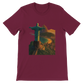Maroon Christ the Redeemer graphic t-shirt featuring animated Rio de Janeiro Brazil travel art. Stylish unisex cotton tee perfect for modern streetwear travel style and city inspired outfits.