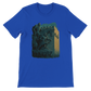 True royal blue t-shirt featuring vibrant animated artwork of Salah Al Din statue in Damascus. Bold graphic tee for fans of Middle Eastern landmarks, cultural storytelling, and modern streetwear. High quality cotton fabric suitable for DTG printing.