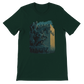 Forest green graphic t-shirt highlighting animated Middle Eastern landmark art of Salah Al Din in Syria. Perfect for world culture lovers, travelers, and fashion-forward thinkers. 100 percent cotton DTG ready unisex streetwear shirt.