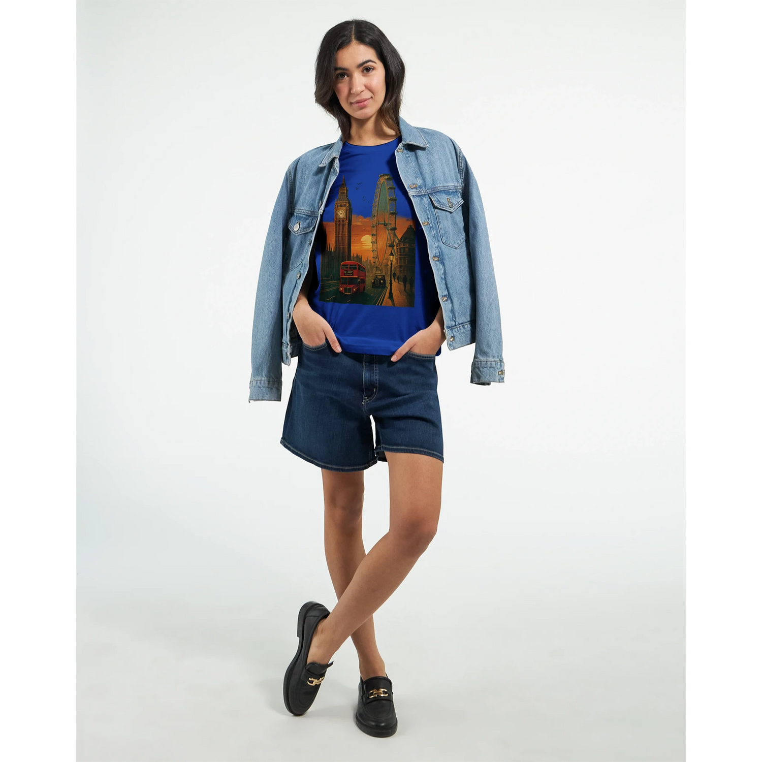 Vibrant London landmark T-shirt with colorful city skyline illustration printed on eco friendly cotton unisex tee perfect for city lovers street fashion and travel inspired outfits