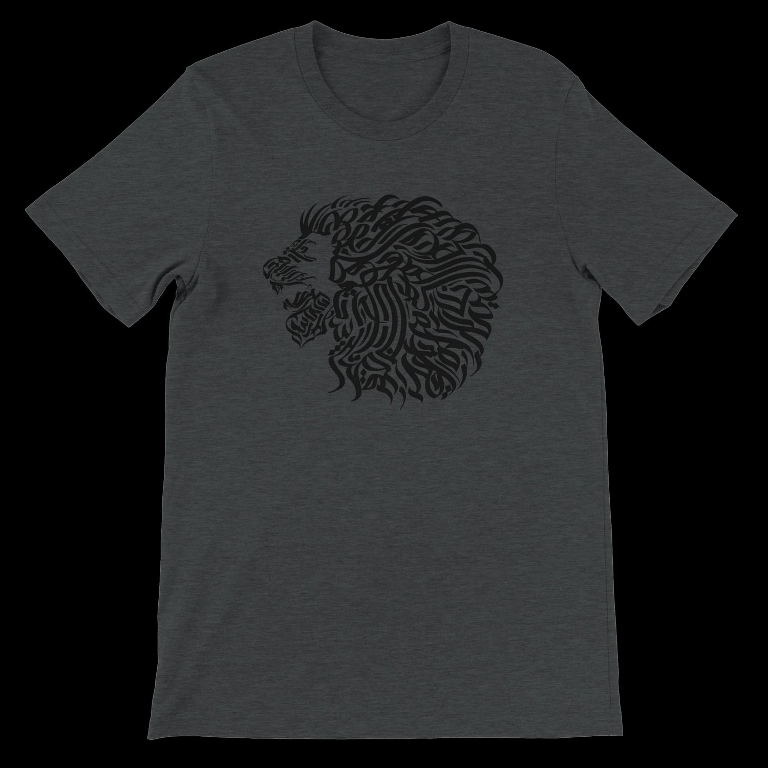 Dark grey heather Arabic calligraphy t-shirt for fans of artistic streetwear. Featuring soft breathable cotton and a striking cultural design this DTG optimized tee is perfect for urban fashion enthusiasts.