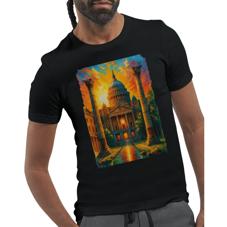 Premium London travel t-shirt featuring animated St. Paul’s Cathedral design, perfect for urban explorers and city lovers. Soft cotton tee for street style fashion, ideal for digital nomads and cultural wanderers.