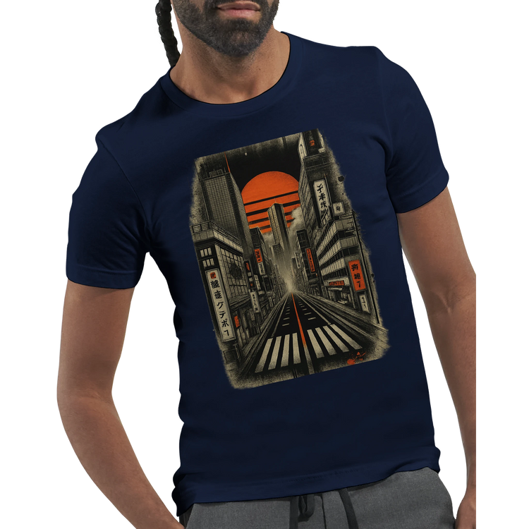 Travel inspired Japanese skyline tee with stunning animated neon design high quality breathable cotton unisex streetwear fashion perfect for print on demand collections anime lovers and cityscape enthusiasts