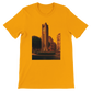 Gold Beirut animated landmark t-shirt with detailed Solidere Square city art printed in bold DTG colors on high quality cotton perfect for cultural streetwear travel fashion and global city lovers
