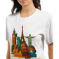 Animated Famous Landmarks T-Shirt for global travelers featuring vibrant cartoon style monuments from top destinations around the world printed on premium ring spun cotton with a comfortable unisex fit for backpacker fashion travel bloggers tourism apparel and trendy city souvenir clothing
