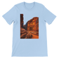 Baby blue Petra in Jordan animated style t shirt with colorful historic landmark design made for travel lovers comfortable cotton fit eco friendly print on demand fashion perfect for everyday cultural wear