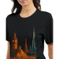 City Landmarks Animated T Shirt with artistic animated interpretations of international landmarks in bright vivid colors. Perfect cotton travel shirt for architecture fans cultural travelers and art lovers who enjoy wearing global heritage in modern streetwear style.