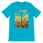 Turquoise Dubai Burj Khalifa animated illustration t shirt showcasing vibrant skyline artwork for urban fashion fans travel lovers and global culture wearers made from soft cotton fabric for all day comfort and perfect for street style looks