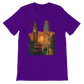 Team Purple London City Animated Style vibrant cartoon skyline T-shirt made from premium cotton DTG print travel inspired shirt perfect for stylish urban fashion lovers
