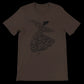 Earth-toned brown calligraphy style t-shirt featuring dynamic whirling Arabic script on a breathable unisex fit perfect for street style fans and lovers of Islamic design and sustainable fashion