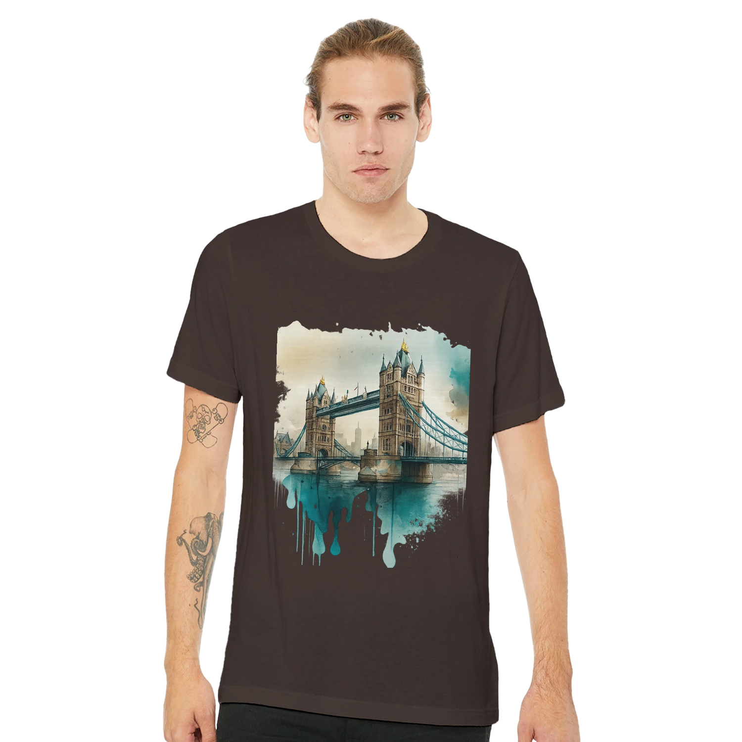 Unisex Tower Bridge London cotton tee with modern graphic landmark design – high-quality tourist shirt with detailed animation, tailored for street fashion and direct-to-garment printing. Great for city travel outfits and casual wear.