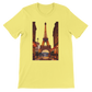 Yellow animated Eiffel Tower Paris t-shirt in bold streetwear style with bright travel inspired art premium cotton breathable unisex fit perfect for fashion forward travelers and global culture enthusiasts eco friendly print on demand shirt