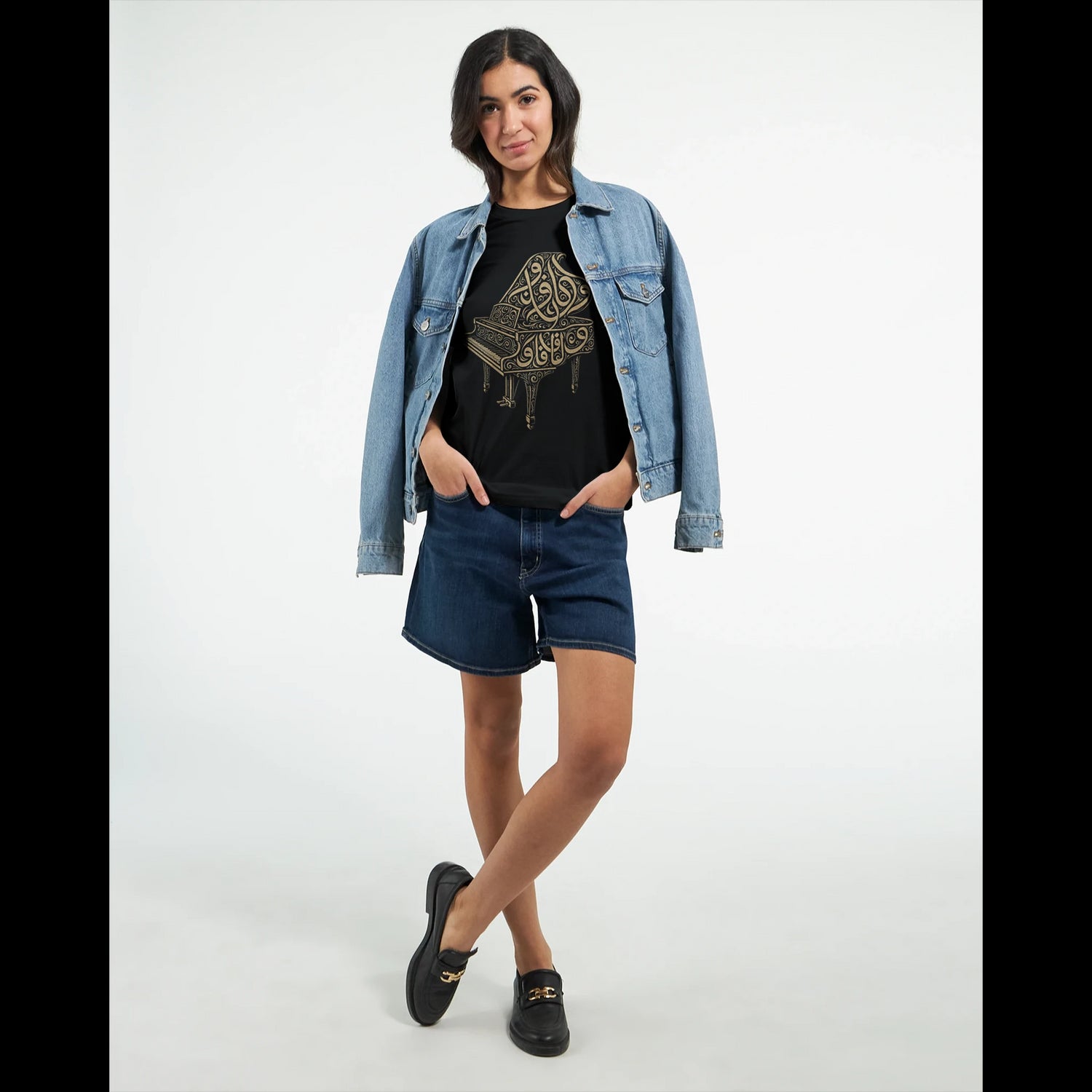 Stylish black t-shirt with bold Arabic calligraphy and music-inspired design. Designed for DTG printing with eco-conscious cotton, ideal for print-on-demand lovers and expressive fashion.
