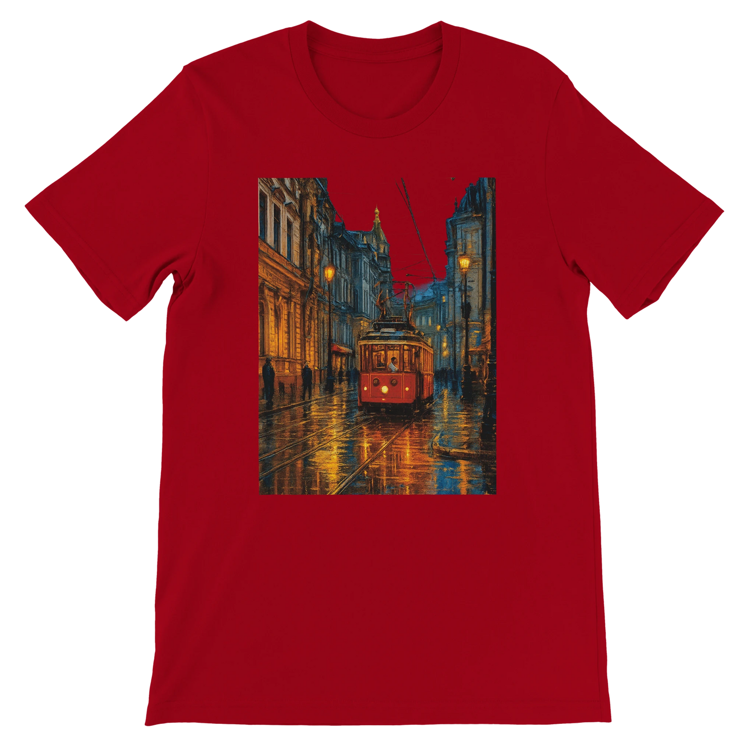 Red animated Taksim Street Istanbul Turkey t-shirt in soft cotton perfect for travel inspired streetwear iconic world landmark fashion and premium DTG printed graphic tee collections