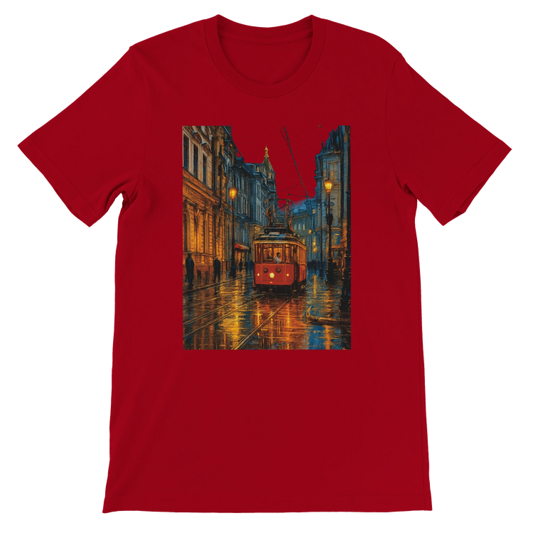 Red animated Taksim Street Istanbul Turkey t-shirt in soft cotton perfect for travel inspired streetwear iconic world landmark fashion and premium DTG printed graphic tee collections