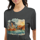 Animated landmarks graphic tee featuring Australia’s most famous skyline – the Sydney Opera House and Harbour Bridge. Ideal for those into urban art, international city fashion, and destination-themed casual wear.