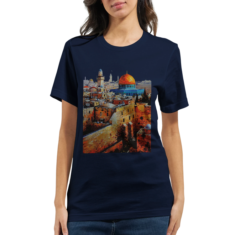 Al Aqsa Mosque streetwear T-shirt with bold animated landmark illustration. Soft breathable cotton unisex tee for urban fashion lovers cultural pride outfits and trending street style apparel.