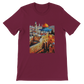 Maroon Al Aqsa Mosque animated style mosque T-shirt printed on premium cotton for superior comfort. Unisex cultural heritage tee perfect for travel lovers streetwear style and Islamic architecture fans.