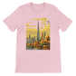 Pink Burj Khalifa Dubai animated style cotton t shirt with colorful landmark art ideal for travelers city skyline lovers and modern streetwear fashion premium quality unisex tee for global culture enthusiasts and print on demand apparel shoppers