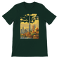 Forest green Burj Khalifa Dubai animated style t shirt featuring vibrant city landmark design perfect for travelers architectural art lovers and streetwear enthusiasts high quality cotton tee designed for print on demand apparel and urban culture fashion