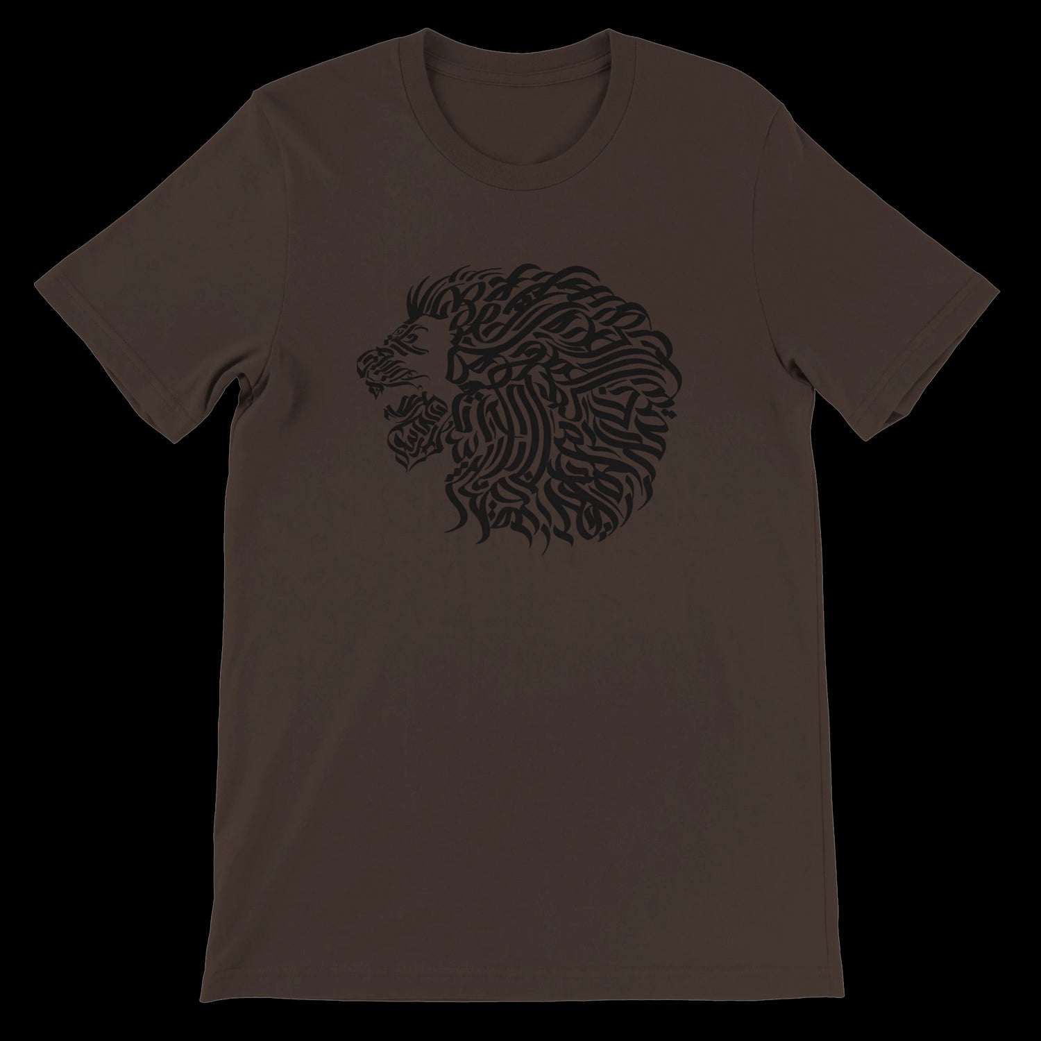 Brown artistic calligraphy t-shirt made with eco-conscious cotton and tailored unisex fit. Ideal for expressive fashion lovers and DTG-ready print-on-demand shops seeking meaningful apparel design.