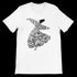 Whirling Dance Calligraphy T-Shirt in white featuring artistic Arabic calligraphy inspired by whirling dance movements with a modern unisex fit made from eco-friendly cotton perfect for artistic streetwear lovers and cultural fashion expression