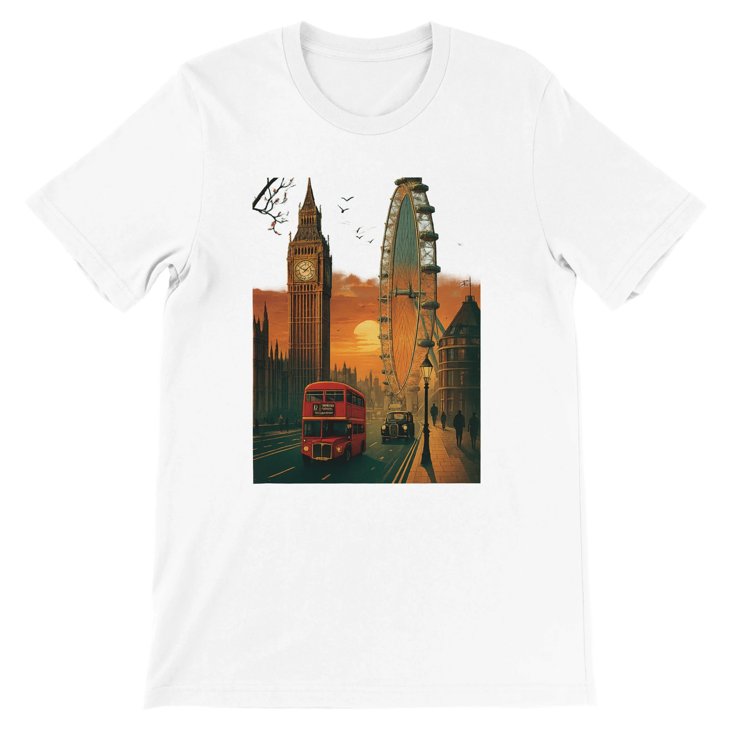 White London City Animated Style T-shirt with vibrant landmark illustration in streetwear design featuring iconic London skyline and Big Ben graphic printed on premium soft cotton unisex tee perfect for travel lovers and urban fashion enthusiasts