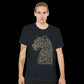 Ethically made Sacred Hunt calligraphy t-shirt in black, produced with eco-friendly materials and ideal for DTG printing. This modern streetwear essential features intricate script artwork and a comfortable tailored fit. Popular in the print-on-demand market for its sustainability, style, and standout visual impact.