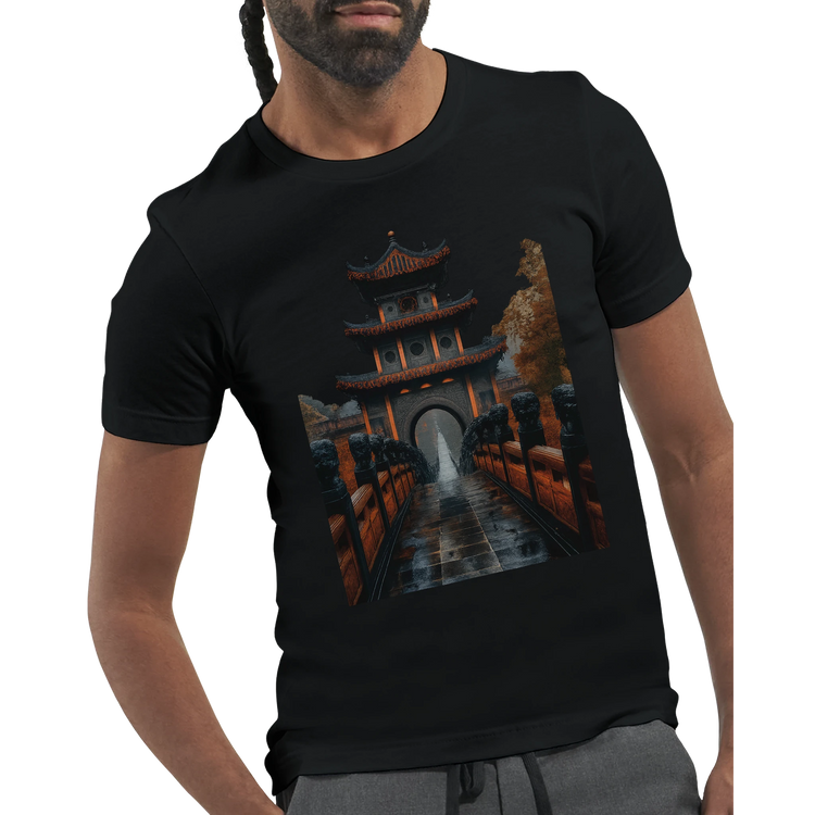 Ancient Chinese Mega Bridge animated style tee showcasing iconic Asian landmark art breathable soft cotton shirt for adventurous travelers city explorers and modern global streetwear outfits