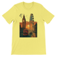 Yellow London City Animated Style graphic T-shirt with colorful London skyline print streetwear travel shirt made from soft cotton perfect for DTG printing and casual city inspired outfits for men and women