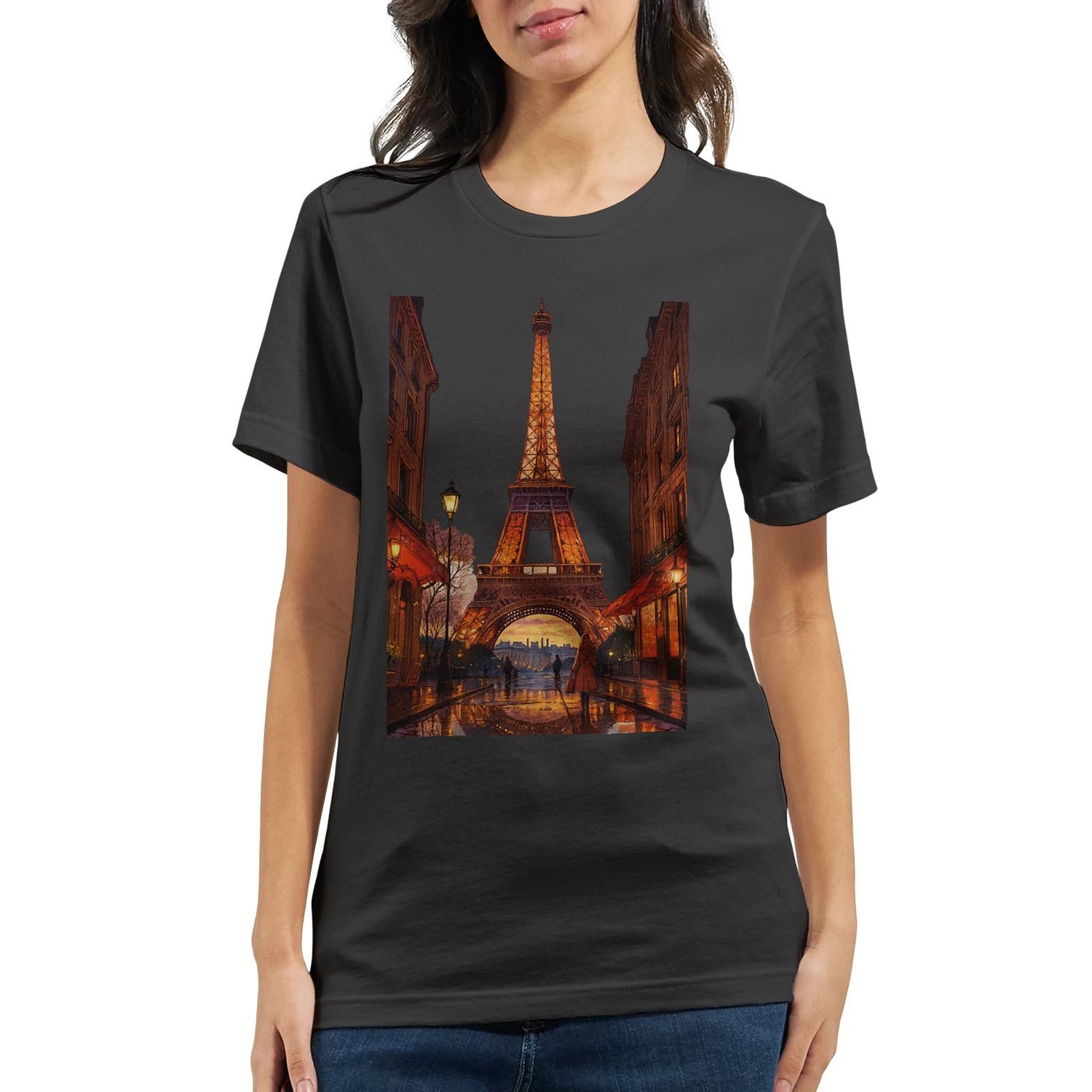 Animated Eiffel Tower Paris t-shirt in vibrant travel inspired art style premium cotton breathable unisex fit perfect for streetwear fashion travel outfits and global city lovers eco friendly print on demand apparel