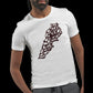 White t-shirt featuring a Lebanon map in brown Arabic calligraphy design.