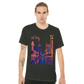 Cityscape travel t-shirt featuring colorful cartoon style Las Vegas landmarks perfect for casual outfits streetwear culture and global adventure fashion.