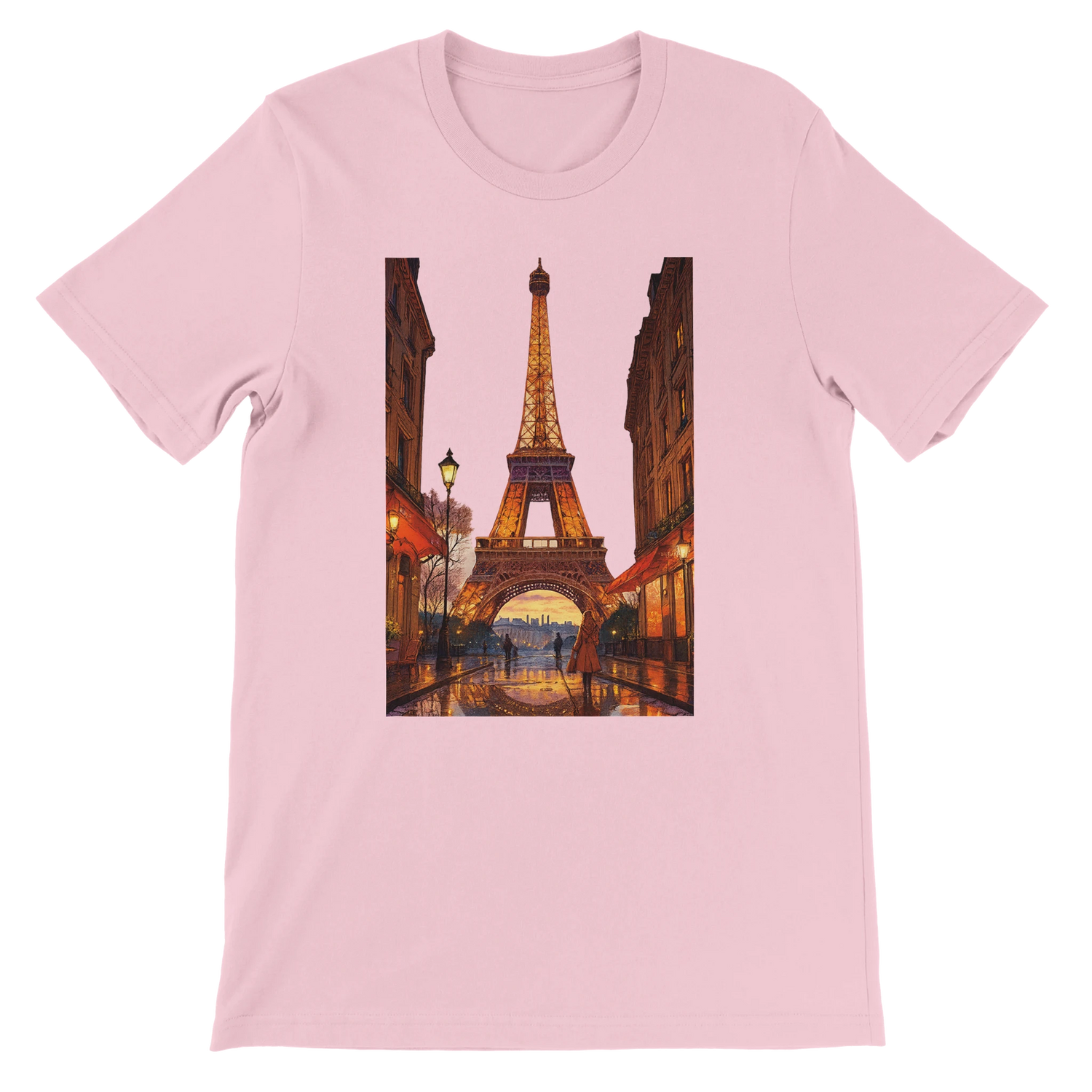 Pink Eiffel Tower Paris animated graphic t-shirt in premium cotton breathable unisex fit perfect for street style travel outfits and fashion lovers vibrant city landmark art print on demand eco friendly clothing