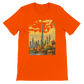 Orange Burj Khalifa Dubai animated art t shirt with bold city landmark illustration ideal for travel enthusiasts architecture lovers and streetwear trendsetters premium cotton unisex tee designed for stylish casual wear and print on demand collections