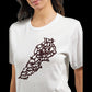White tee with a black Arabic calligraphy Lebanon map design.