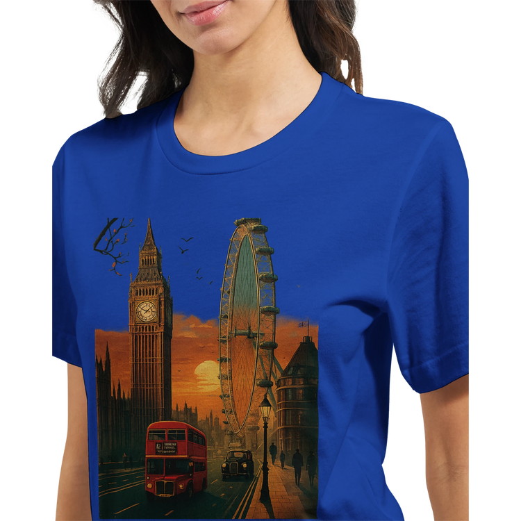 London City animated graphic tee with colorful skyline print on premium cotton unisex streetwear shirt perfect for travel lovers who want unique landmark apparel for everyday urban outfits