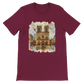 Maroon Notre Dame Cathedral Paris France landmark t shirt with animated city art design. Premium DTG printed streetwear tee for travelers, culture fans, and artistic fashion lovers. Soft unisex cotton for comfortable casual wear.