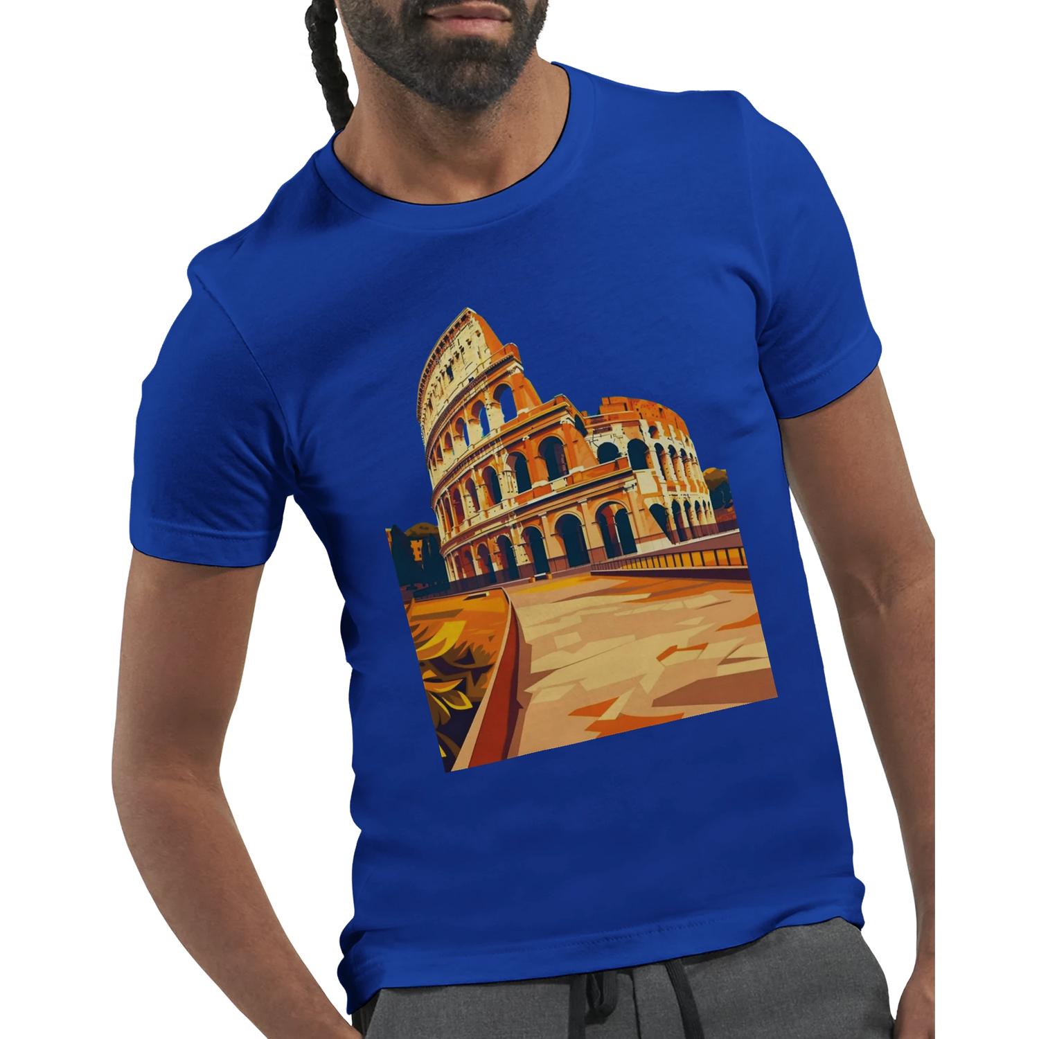 Italian heritage graphic tee featuring animated Rome Colosseum artwork on soft breathable cotton. Unisex cultural fashion shirt for Italy lovers, Roman architecture fans and stylish travelers.